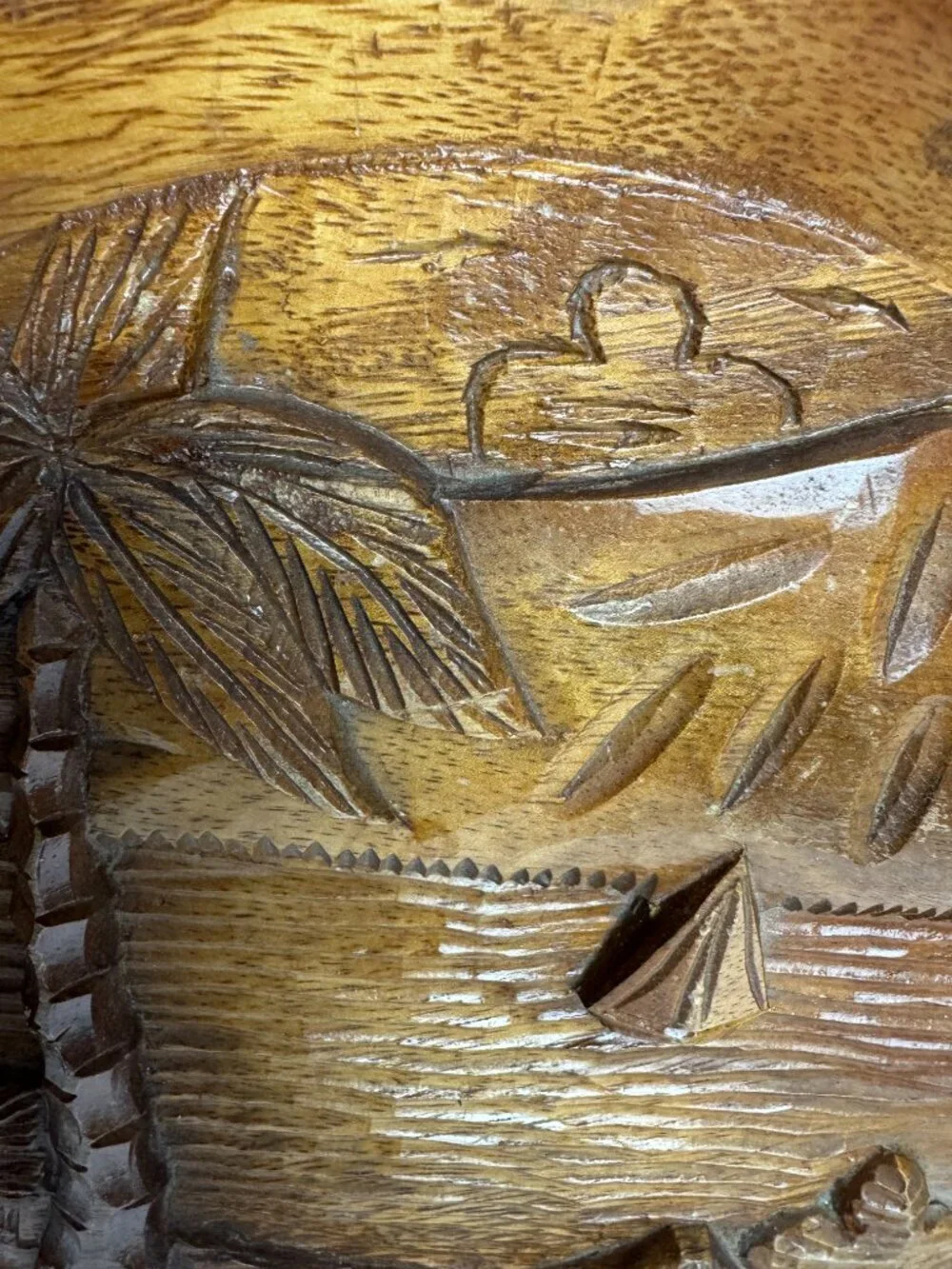 Vintage  Wood Carved Hawaii Palm Beach Plaque Tiki Bar 12